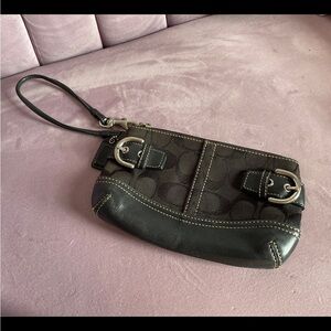Vintage Signature Coach Wristlet with Double Buckle and Silver Accents